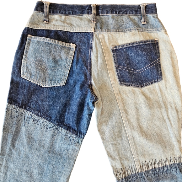 Retro Starwear Med Rise Colorblock Boot Cut Zip Front Accent Stitching Jeans - Picture 14 of 16